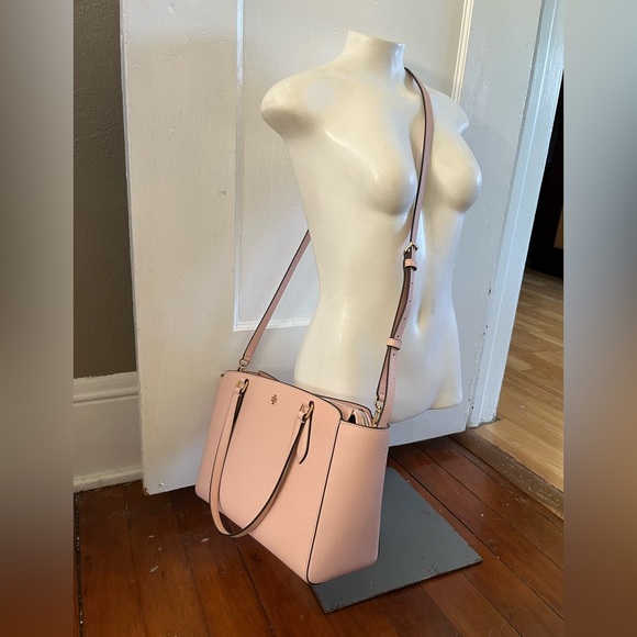 Tory Burch Emerson Pink Quartz Saffiano Leather Tote Bag Gold Hardware - Picture 16 of 17